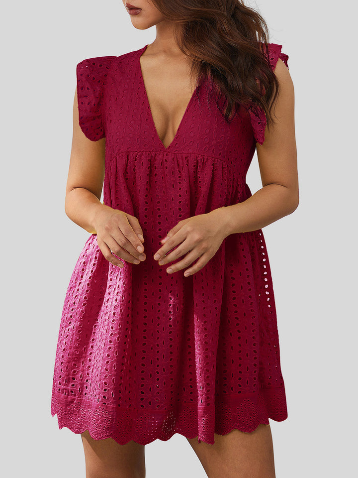 Ruffled Eyelet Cap Sleeve Mini Dress | Trendsi