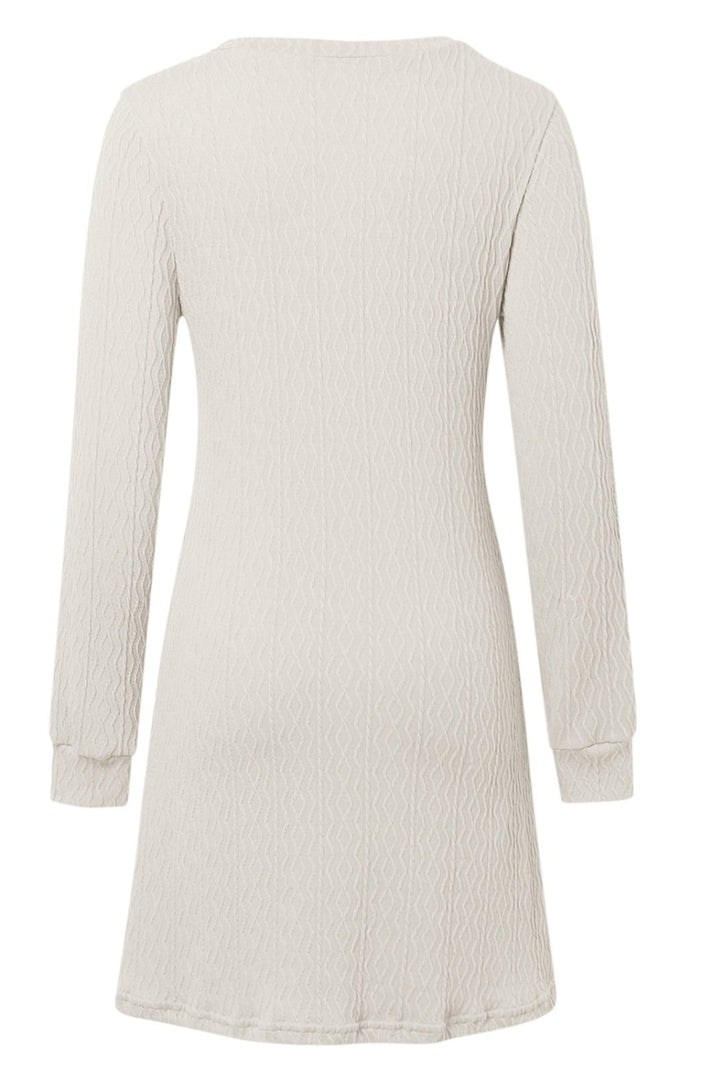 Texture V-Neck Long Sleeve Dress | Trendsi