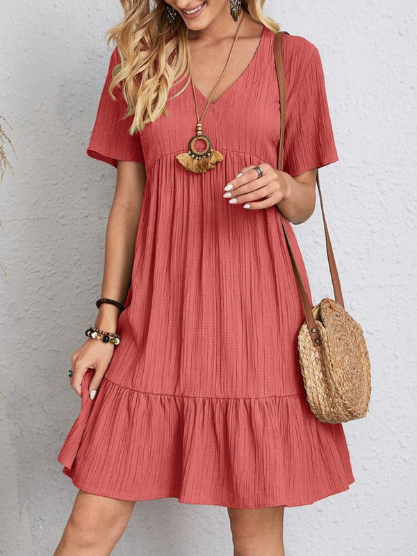 Full Size V-Neck Short Sleeve Dress | Trendsi