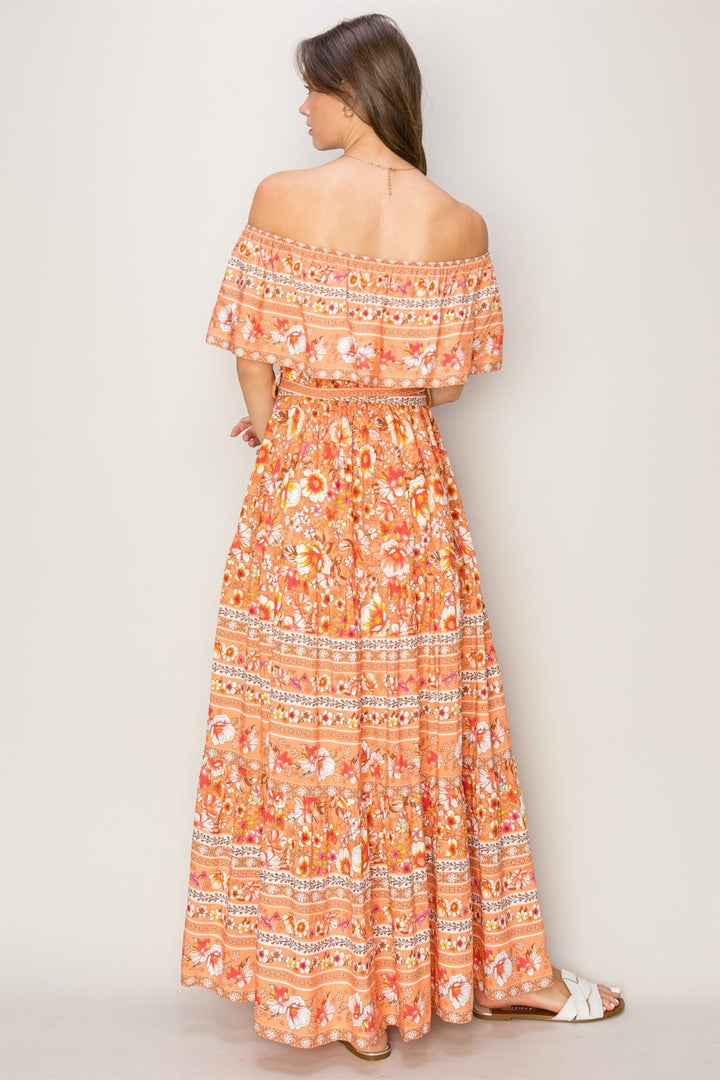 HYFVE Floral Off-Shoulder Tie Front Maxi Dress | Trendsi