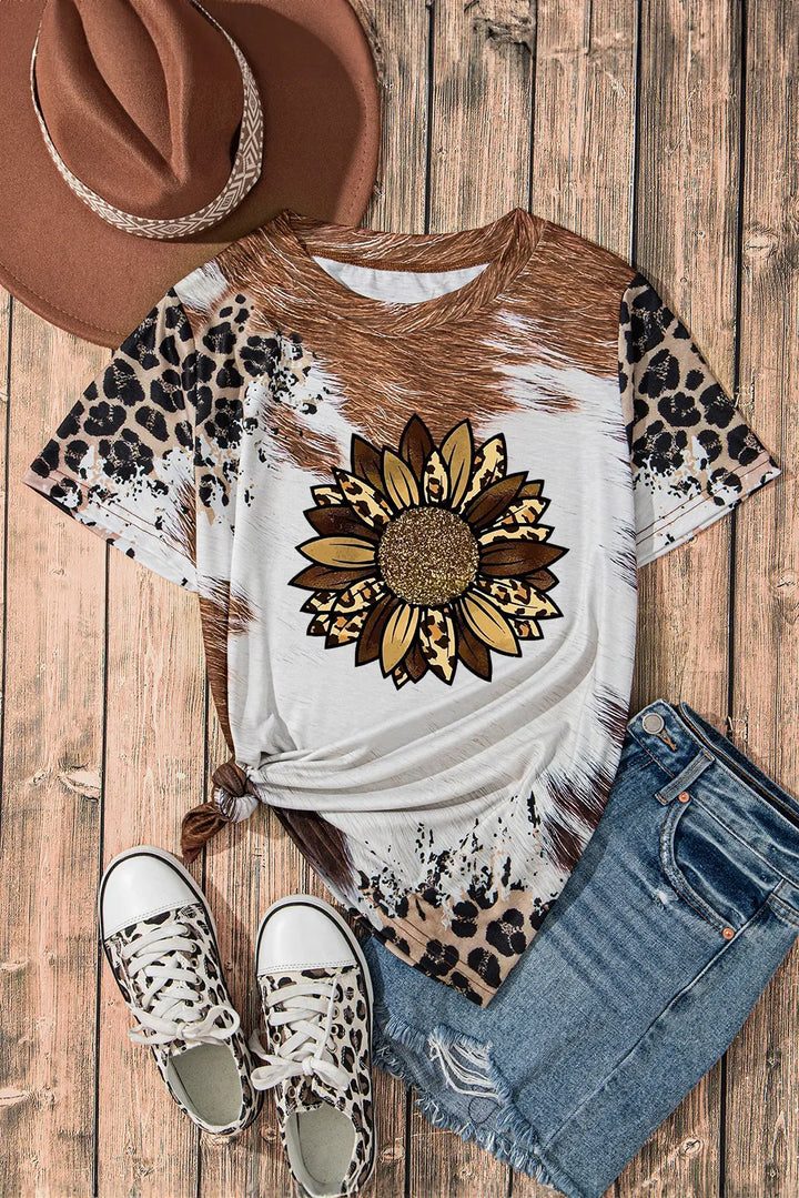 Sunflower Graphic Round Neck Short Sleeve T-Shirt | Trendsi