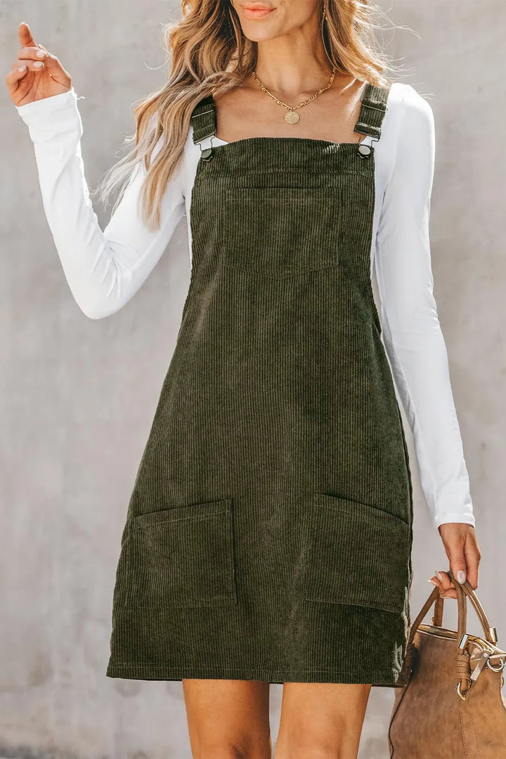 Pocketed Square Neck Wide Strap Overall Dress | Trendsi