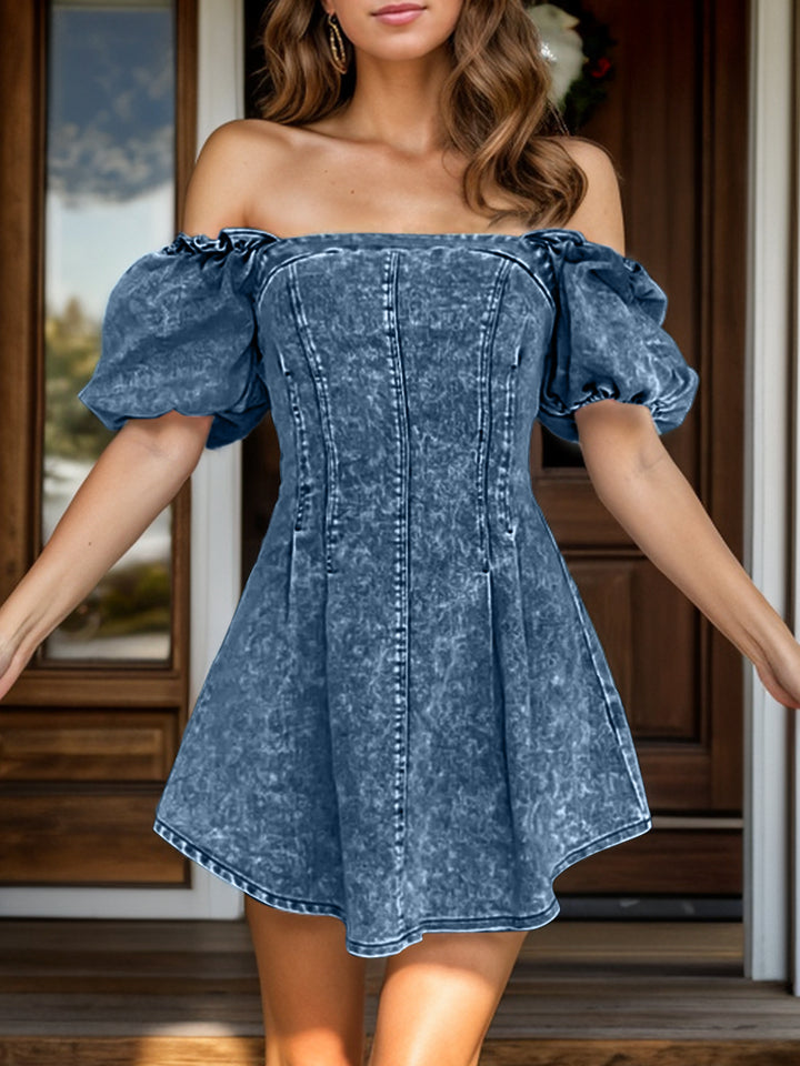 Square Neck Short Sleeve Mini Dress | Trendsi