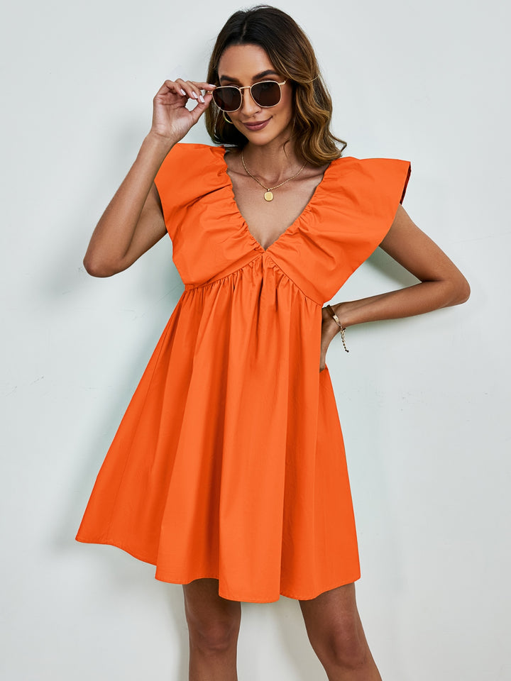 V-Neck Cap Sleeve Mini Dress | Trendsi