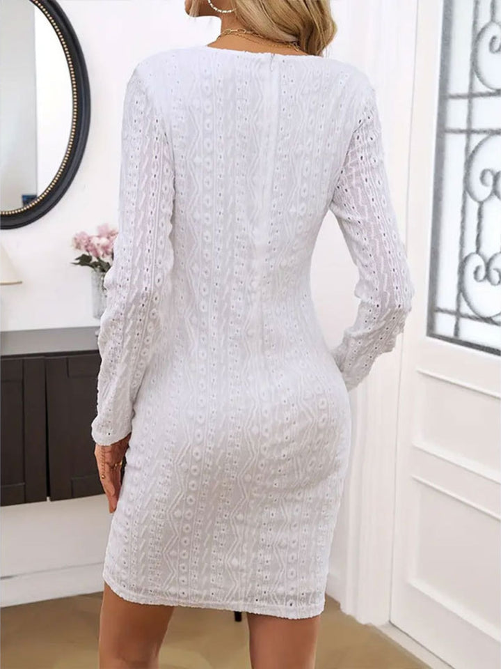 Lace Detail Round Neck Long Sleeve Mini Dress | Trendsi