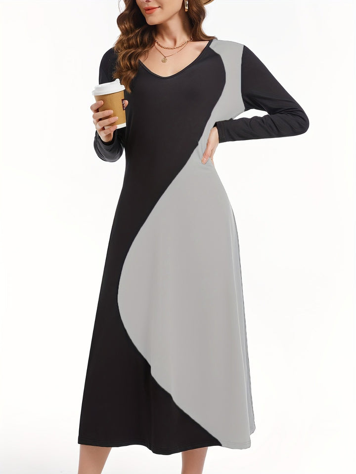 Contrast Long Sleeve Midi Dress | Trendsi