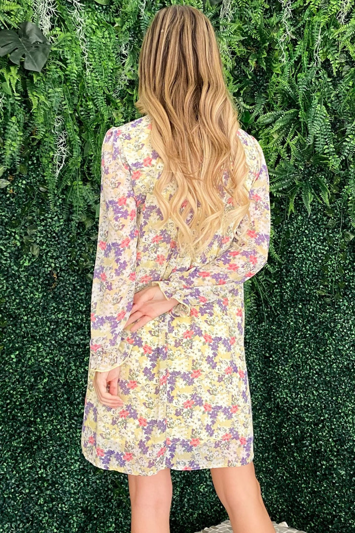 And The Why Floral Mock Neck Flounce Sleeve Dress | Trendsi