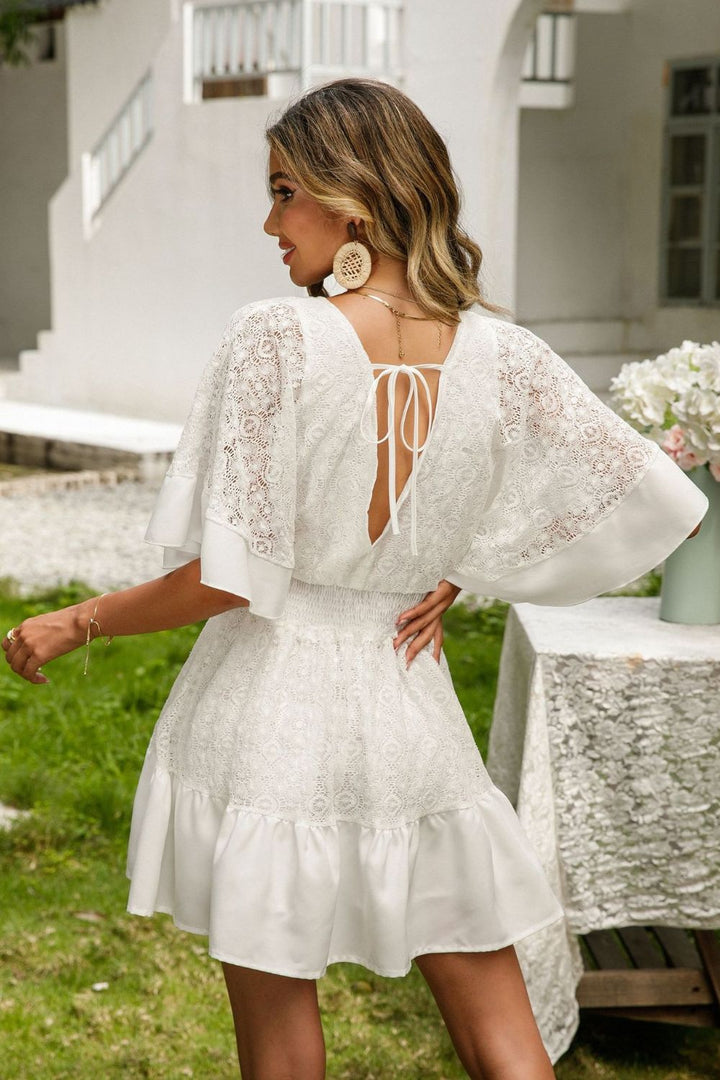 Lace Cutout Surplice Half Sleeve Dress | Trendsi