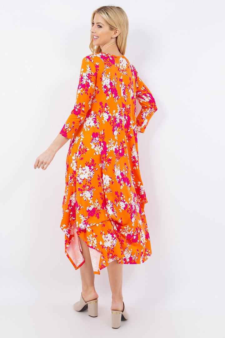 Celeste Full Size Pick-Up Hem Asymmetric Floral Midi Dress | Trendsi