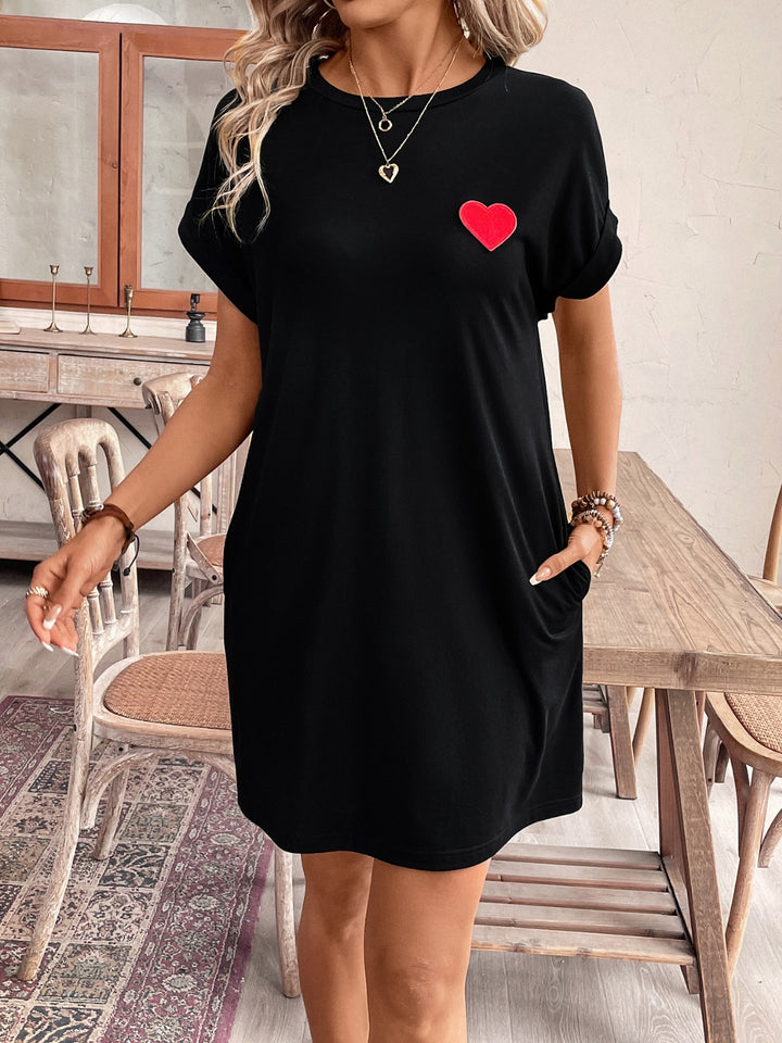 Heart Round Neck Short Sleeve Mini Tee Dress | Trendsi