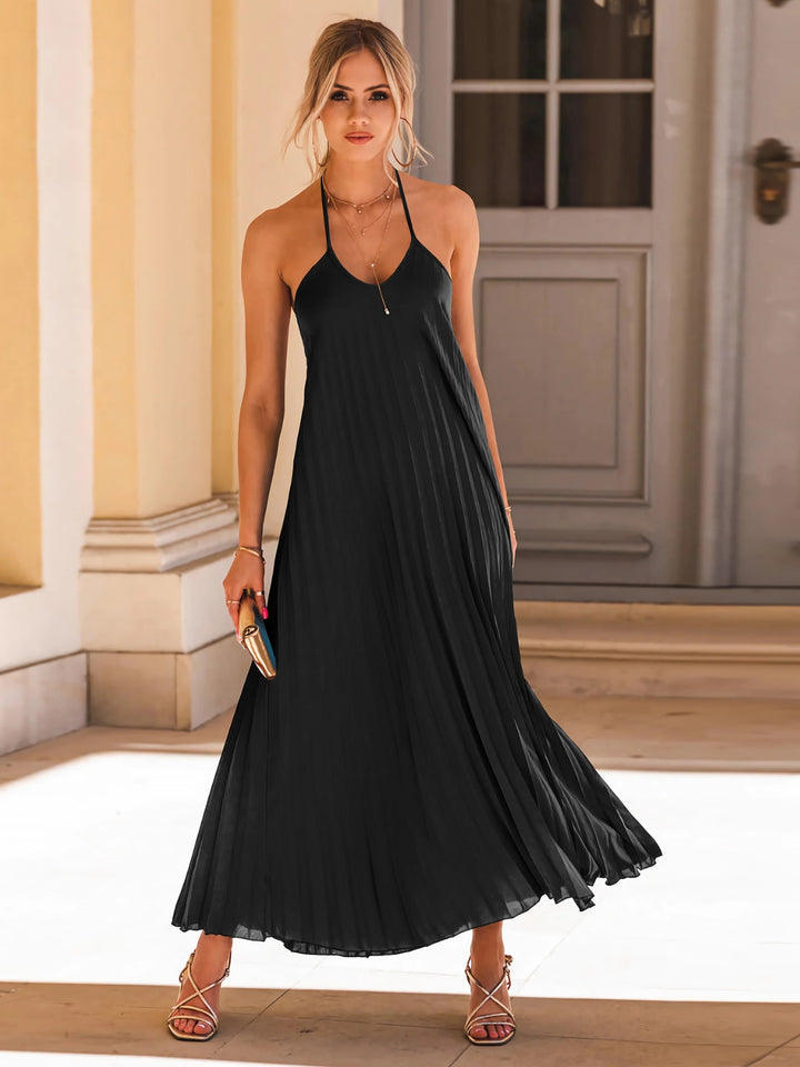 Pleated Halter Neck Sleeveless Dress | Trendsi