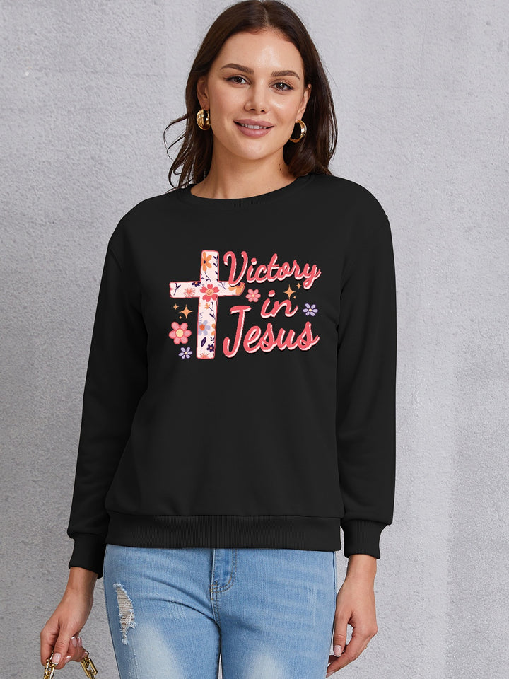 VICTORY IN JESUS Round Neck Sweatshirt | Trendsi
