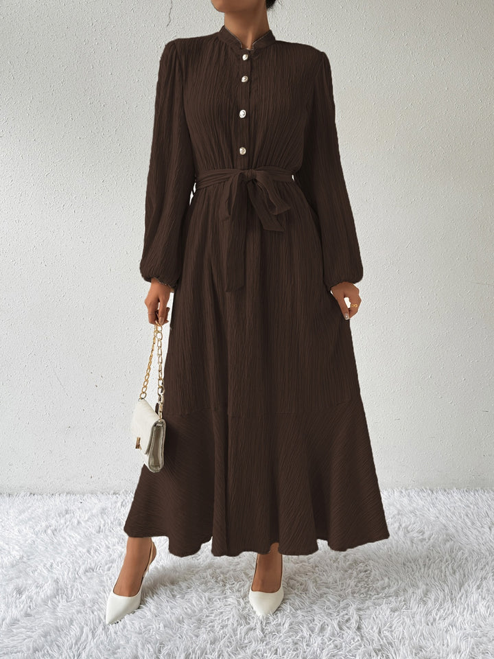 Tie Waist Long Sleeve Dress | Trendsi