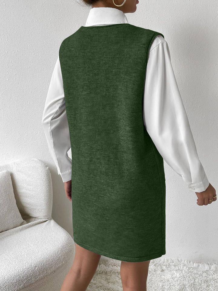 V-Neck Sleeveless Sweater Dress with Pockets | Trendsi