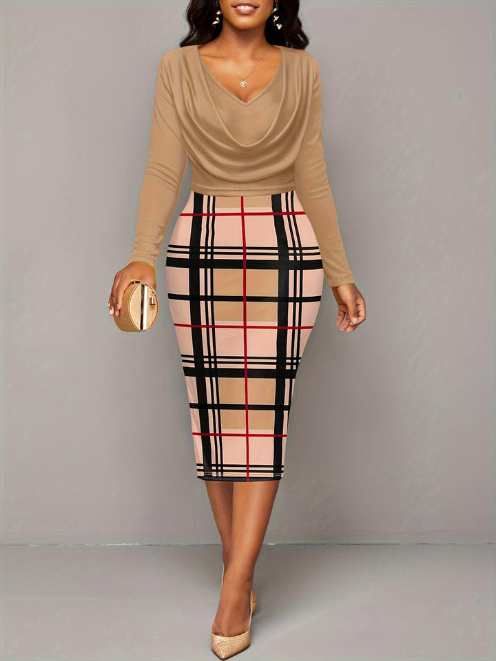 Plus Size Plaid Long Sleeve Mini Dress | Trendsi