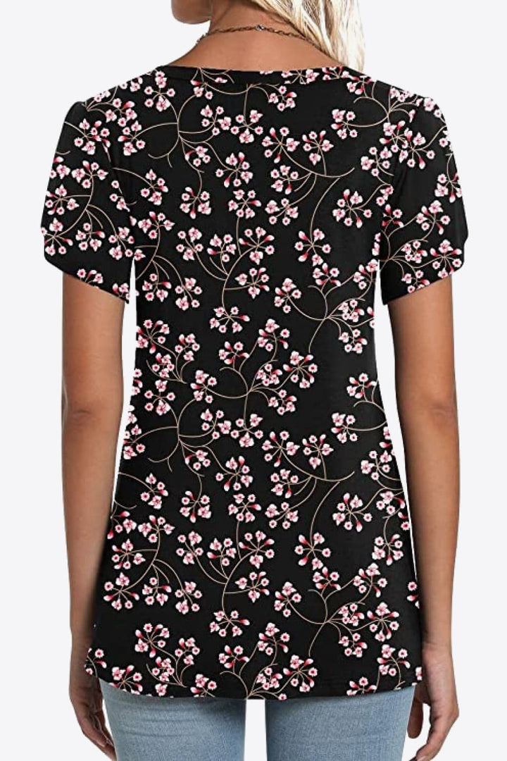 Printed Petal Sleeve V-Neck Blouse | Trendsi