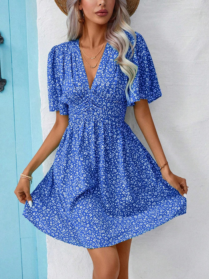 Printed V-Neck Half Sleeve Mini Dress | Trendsi