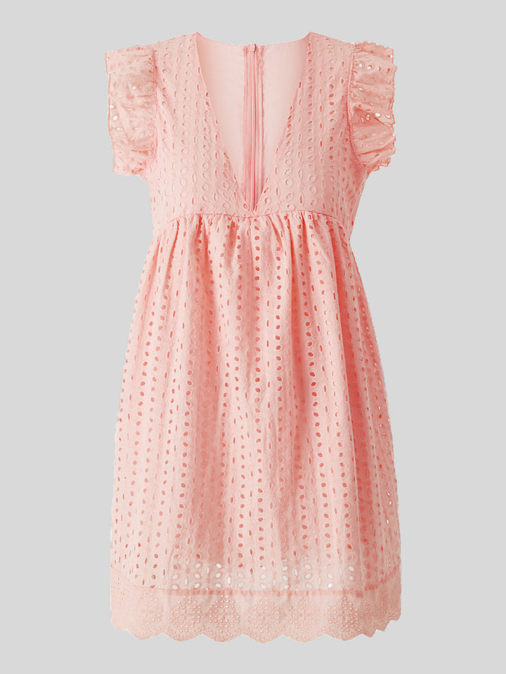 Ruffled Eyelet Cap Sleeve Mini Dress | Trendsi