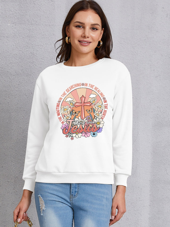 Cross Graphic Round Neck Sweatshirt | Trendsi