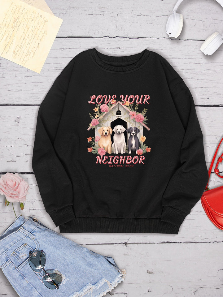 LOVE YOUR NEIGHBOR Round Neck Sweatshirt | Trendsi