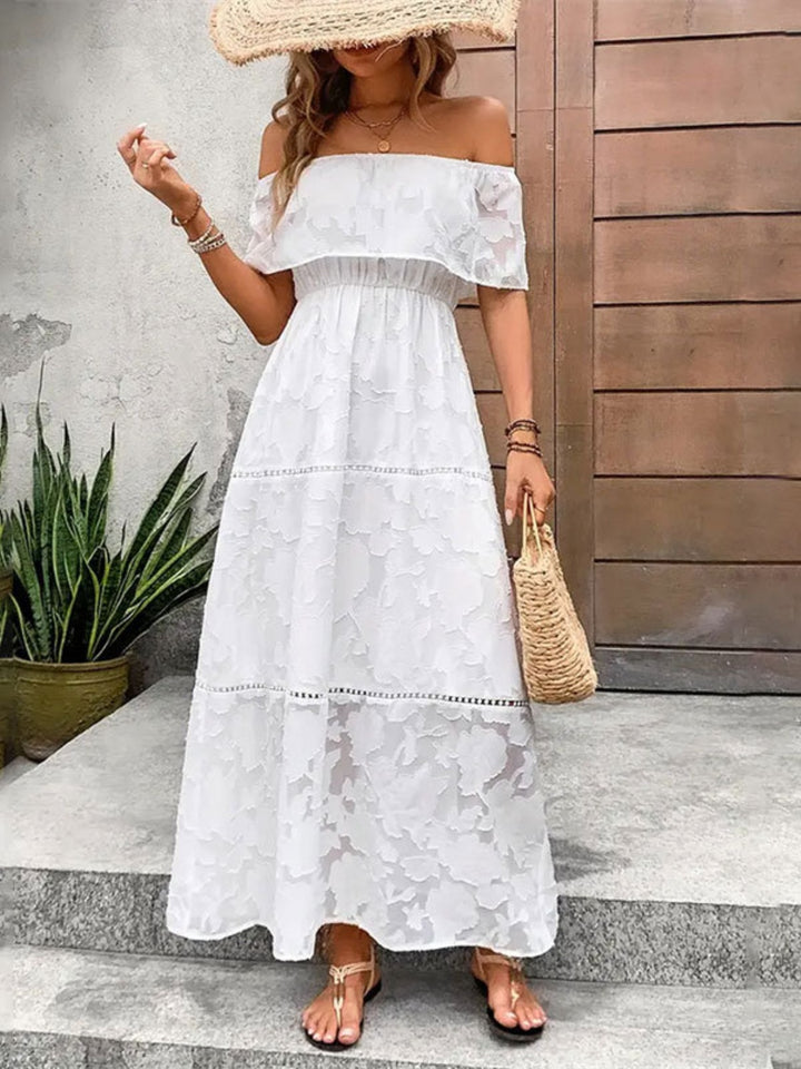 Off-Shoulder Short Sleeve Maxi Dress | Trendsi