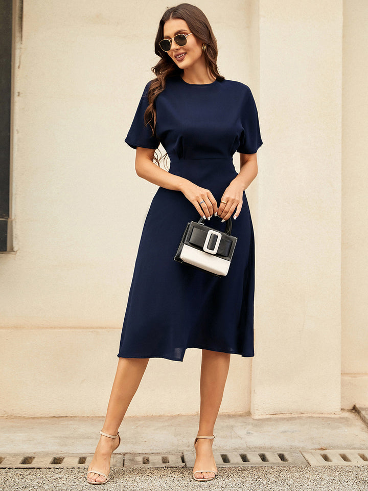 Round Neck Short Sleeve Midi Dress | Trendsi