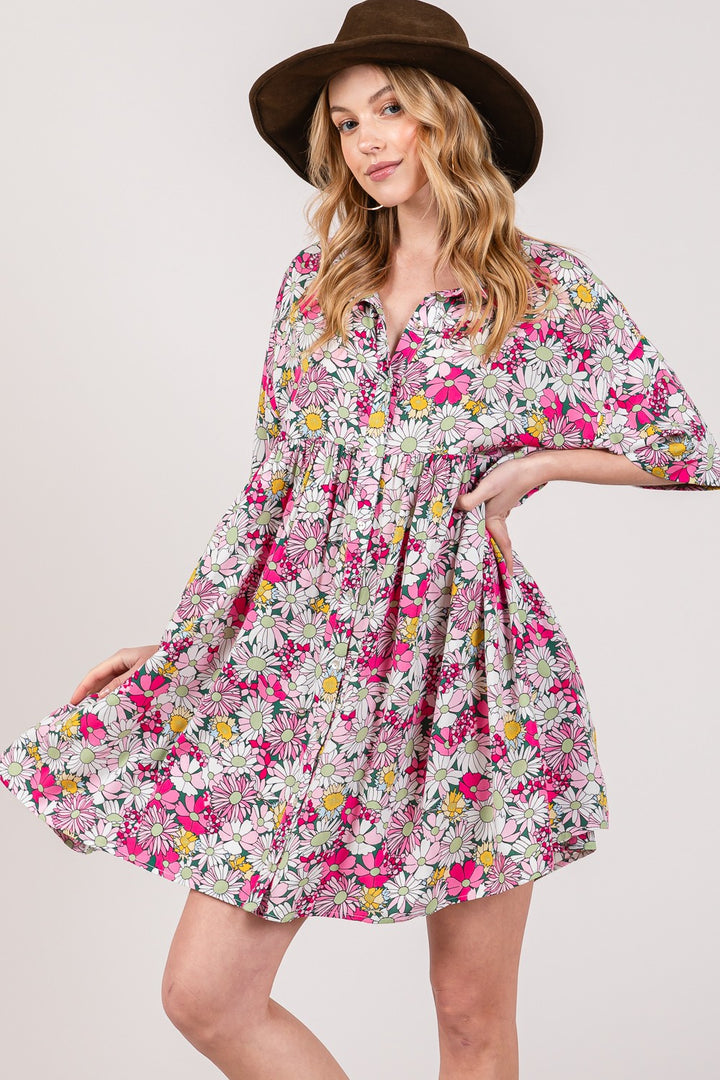 SAGE + FIG Floral Button Down Mini Shirt Dress | Trendsi