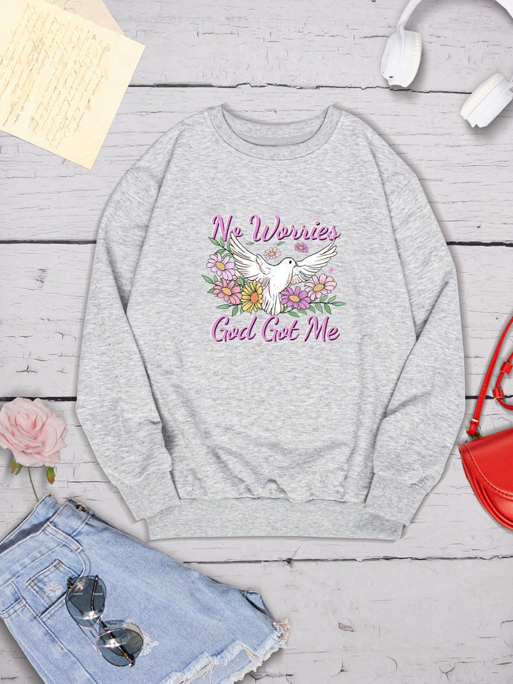 NO WORRIES GOD GOT ME Round Neck Sweatshirt | Trendsi