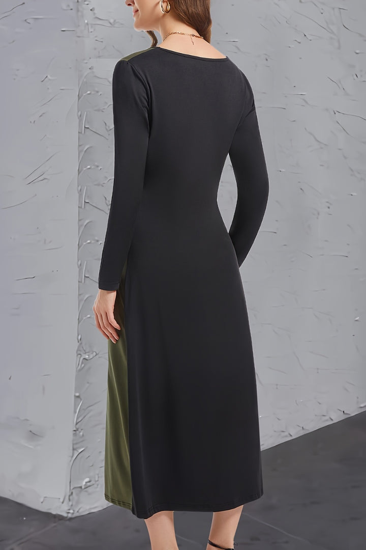 Contrast Long Sleeve Midi Dress | Trendsi