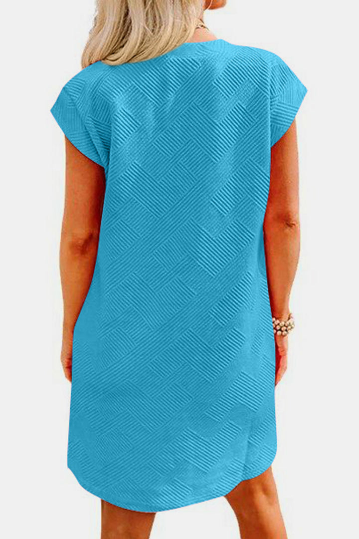 Textured Round Neck Cap Sleeve Dress | Trendsi