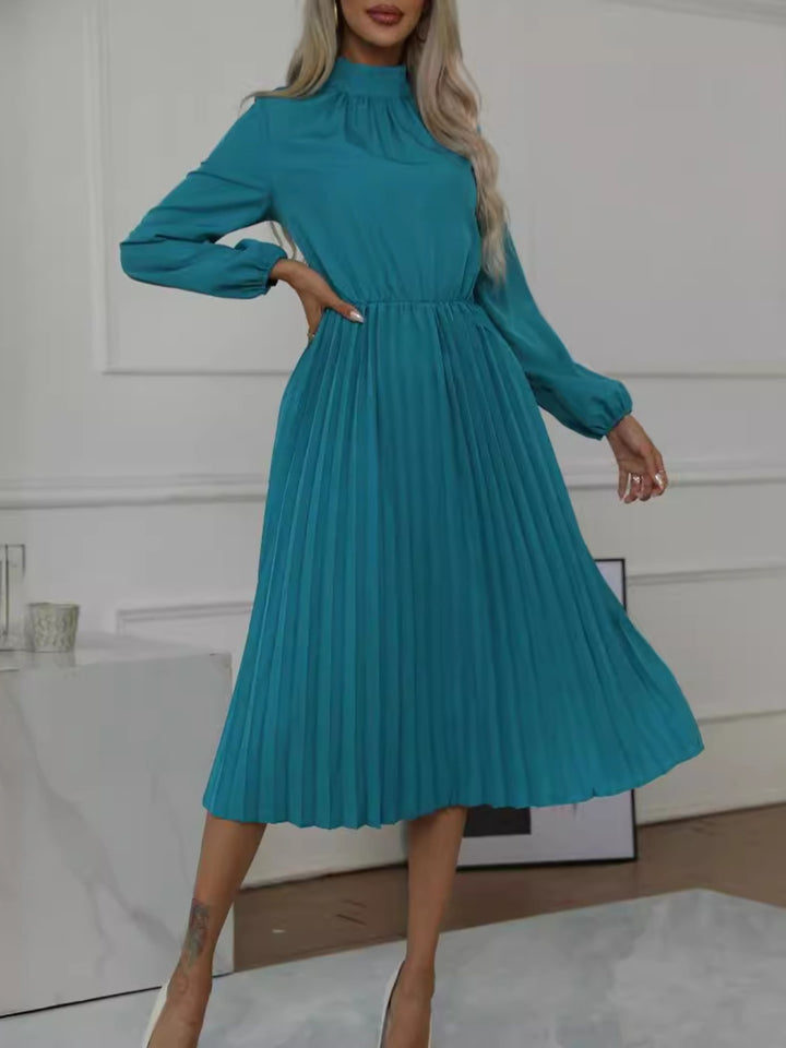 Mock Neck Long Sleeve Pleated Dress | Trendsi