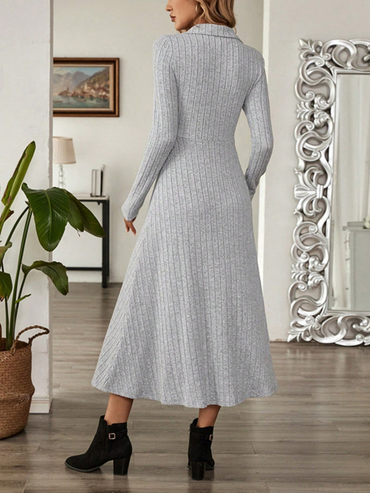 Ribbed Johnny Collar Long Sleeve Dress | Trendsi