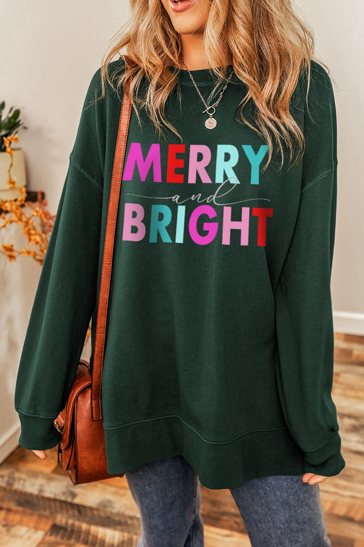 MERRY AND BRIGHT Round Neck Sweatshirt | Trendsi