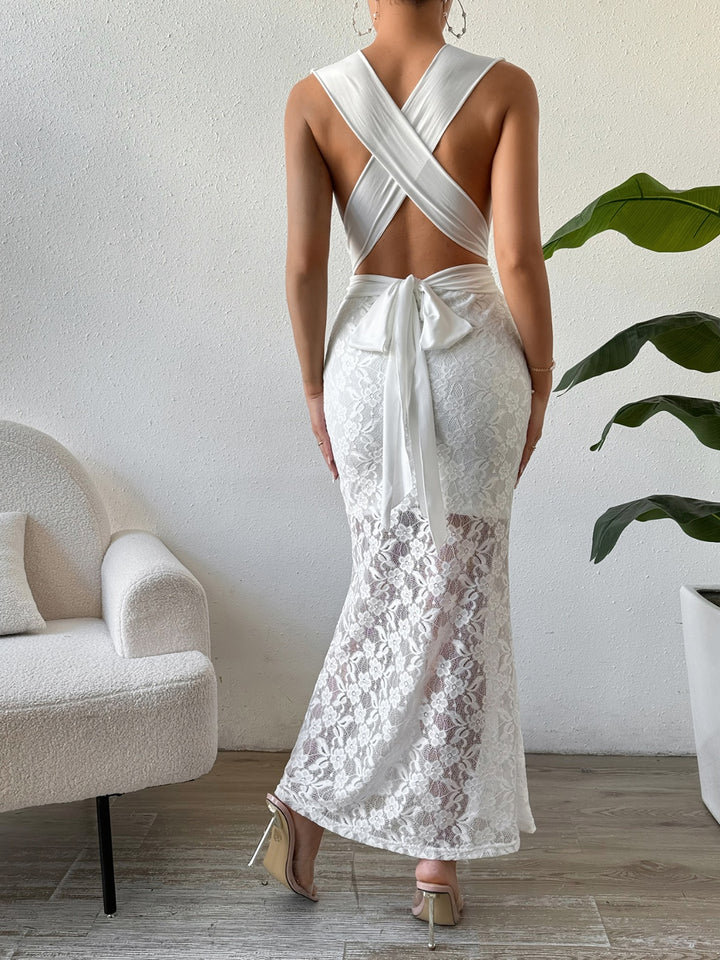 Lace Crisscross Sleeveless Maxi Dress | Trendsi