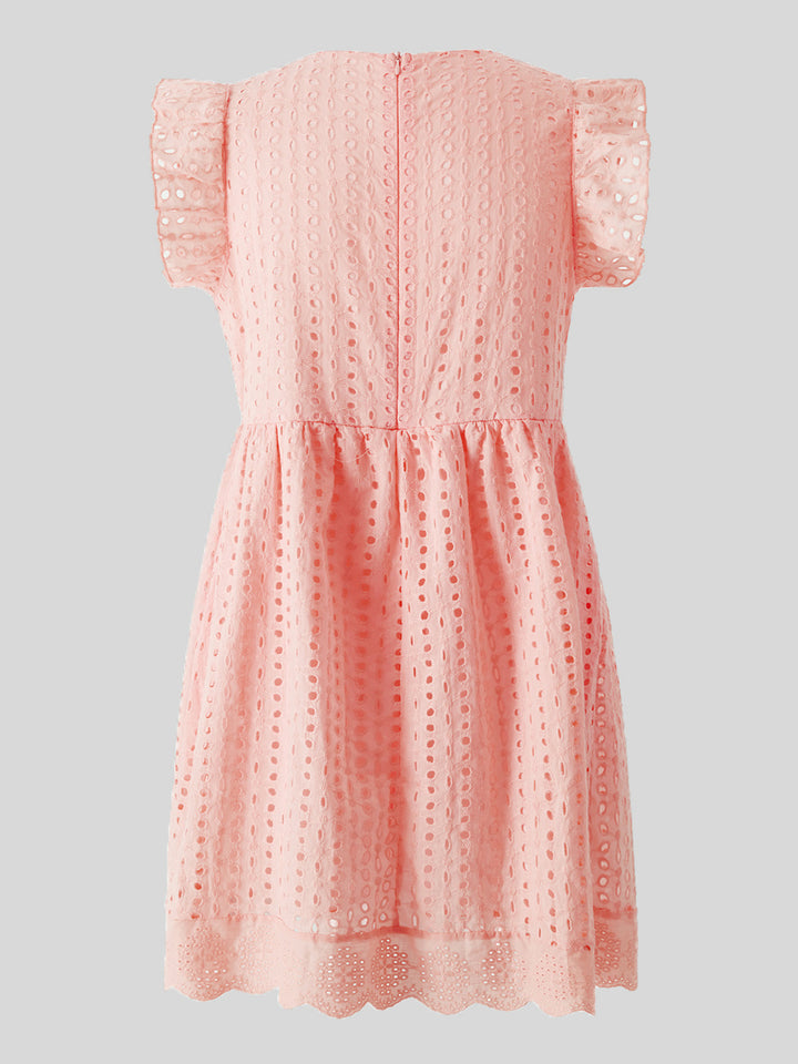 Ruffled Eyelet Cap Sleeve Mini Dress | Trendsi