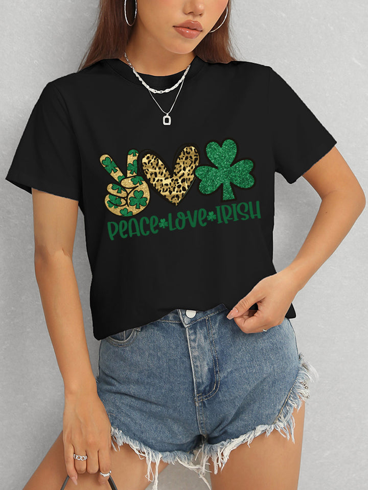 PEACE LOVE IRISH Round Neck Short Sleeve T-Shirt | Trendsi