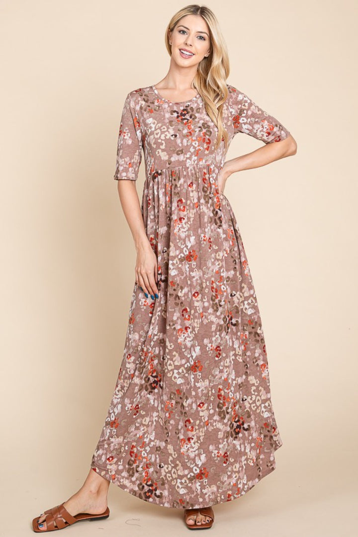 BOMBOM Printed Shirred Maxi Dress | Trendsi