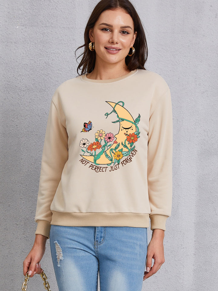 Graphic Round Neck Dropped Shoulder Sweatshirt | Trendsi