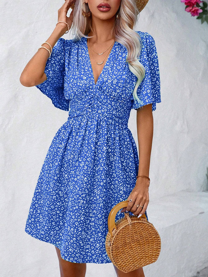 Printed V-Neck Half Sleeve Mini Dress | Trendsi