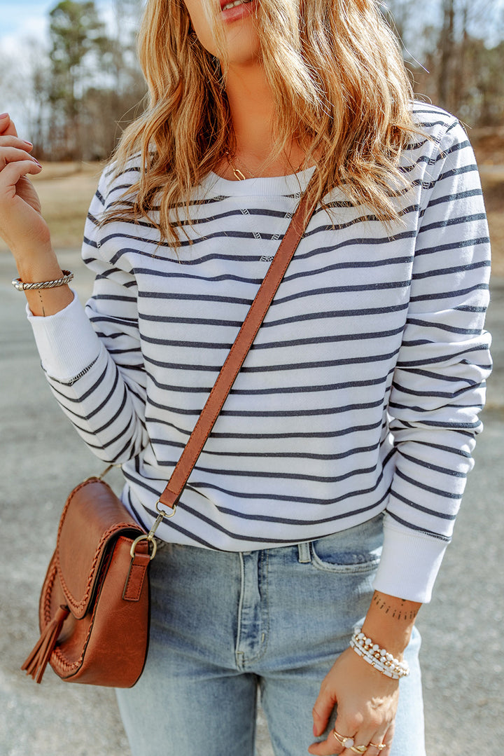 Striped Long Sleeve Round Neck Top | Trendsi