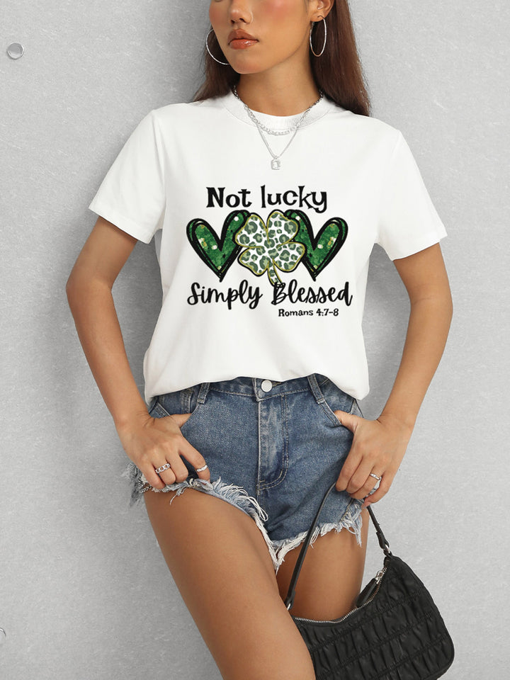 Lucky Clover Round Neck Short Sleeve T-Shirt | Trendsi