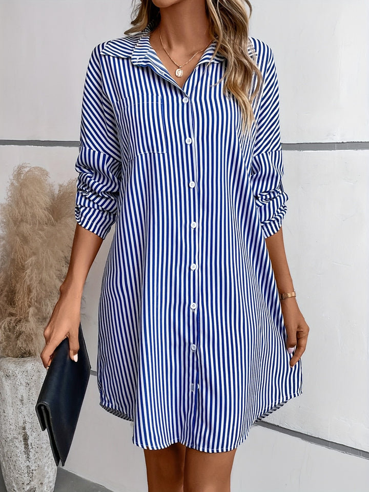 Striped Button Up Long Sleeve Mini Shirt Dress | Trendsi