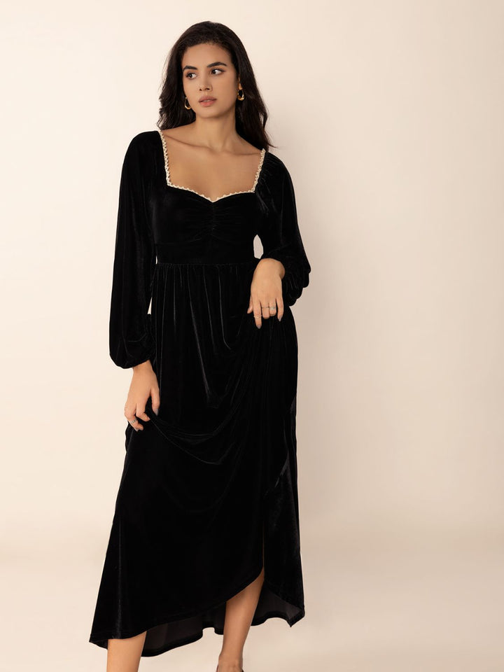 Sweetheart Neck Long Sleeve Midi Dress | Trendsi