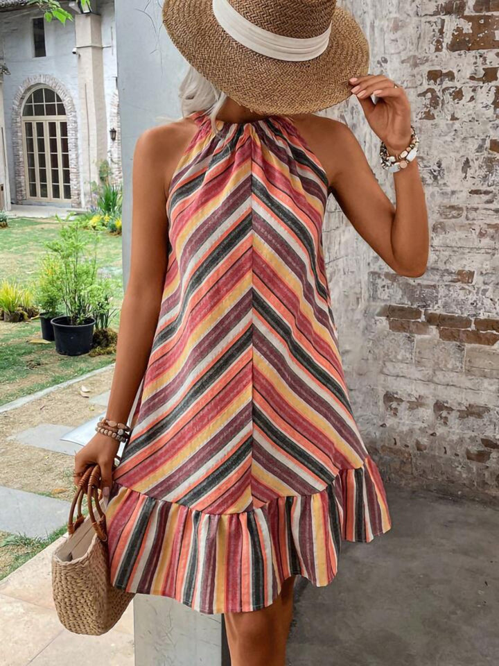 Striped Grecian Neck Dress | Trendsi