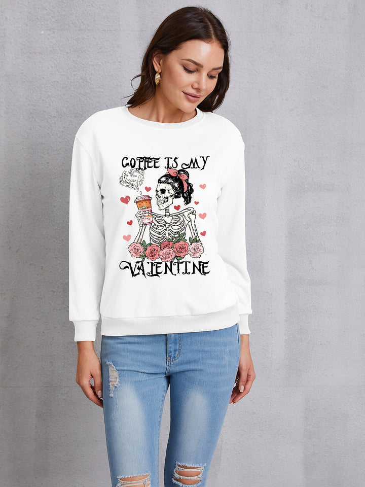 COFFEE IS MY VALENTINE Round Neck Sweatshirt | Trendsi