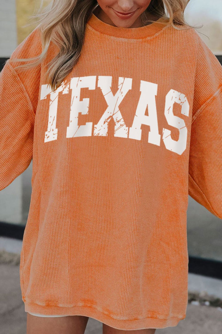 TEXAS Round Neck Long Sleeve Sweatshirt | Trendsi