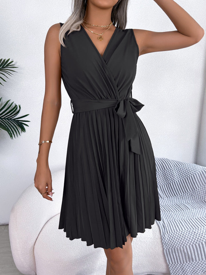 Tied Surplice Sleeveless Pleated Dress | Trendsi