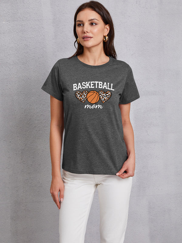 BASKETBALL MOM Round Neck Short Sleeve T-Shirt | Trendsi