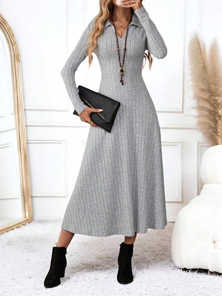 Ribbed Johnny Collar Long Sleeve Dress | Trendsi