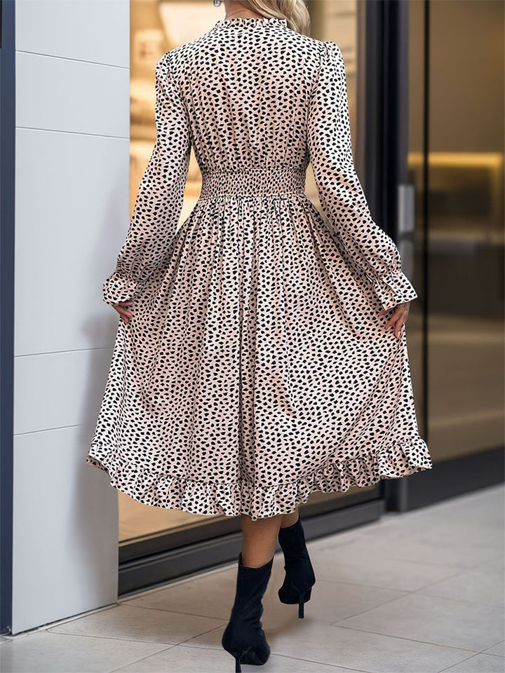 Ruched Ruffled Leopard Long Sleeve Dress | Trendsi